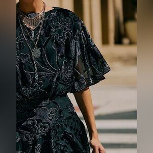 Free People Manuka Burnout Velvet Mini Dress black XS